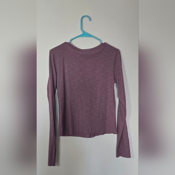 Hem & Thread Purple Ribbed Button Long Sleeve Fall Casual Top New Size Large - Picture 5 of 6